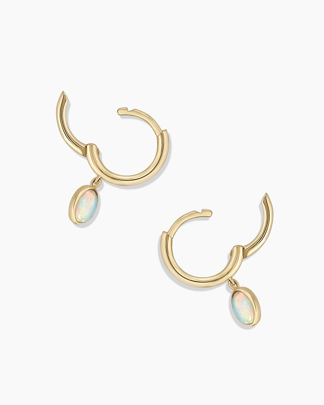 Opal Oval Charm Huggies || option::14k Solid Gold